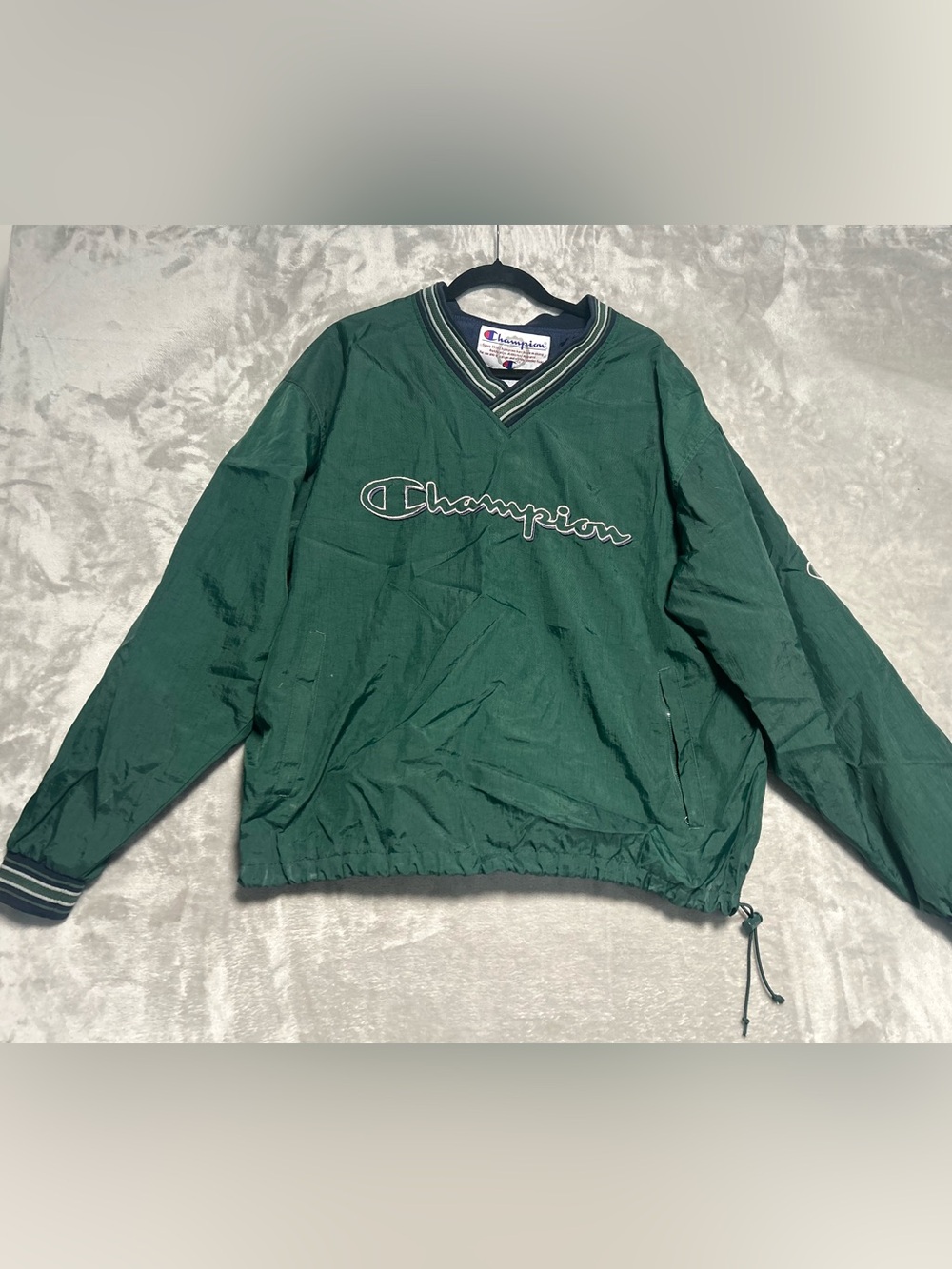 VTG 90s Champion Windbreaker Pullover Jacket Mens Large Green Embroidered